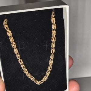 18" 14K  Solid Gold Textured Chain Necklace Diamond Cut Vintage